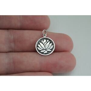 Sterling Silver Lotus Flower Etched on Round Charm, Etched Lotus Flower Pendant